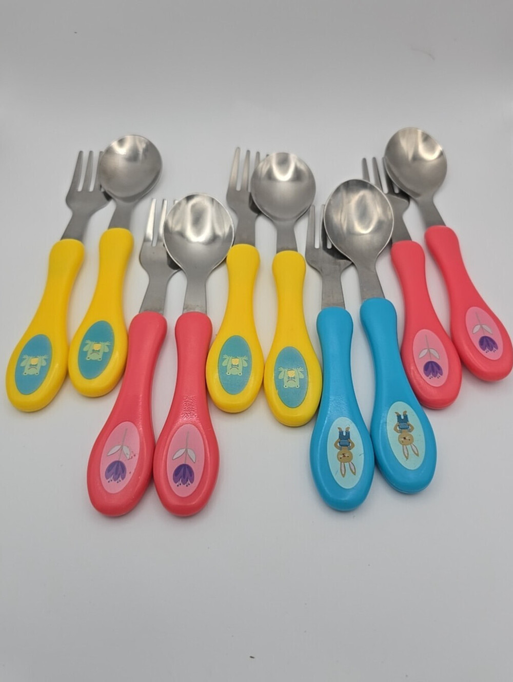 Lot Of 10. 5 complete Sets, Slightly Worn Matching  Toddler Utensil Sets Frogs